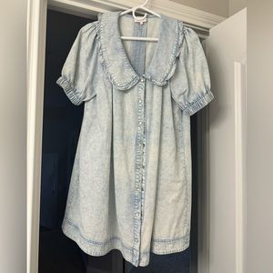 Entro Light Wash Chambray Collared Babydoll dress Size Small